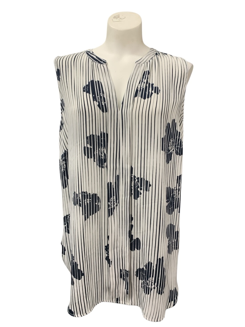 cleo Sleeveless Navy and White Striped Floral Swim Cover-Up Size L